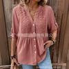 Plus Size Women S Lace Splice V Neck Long Sleeve Shirt