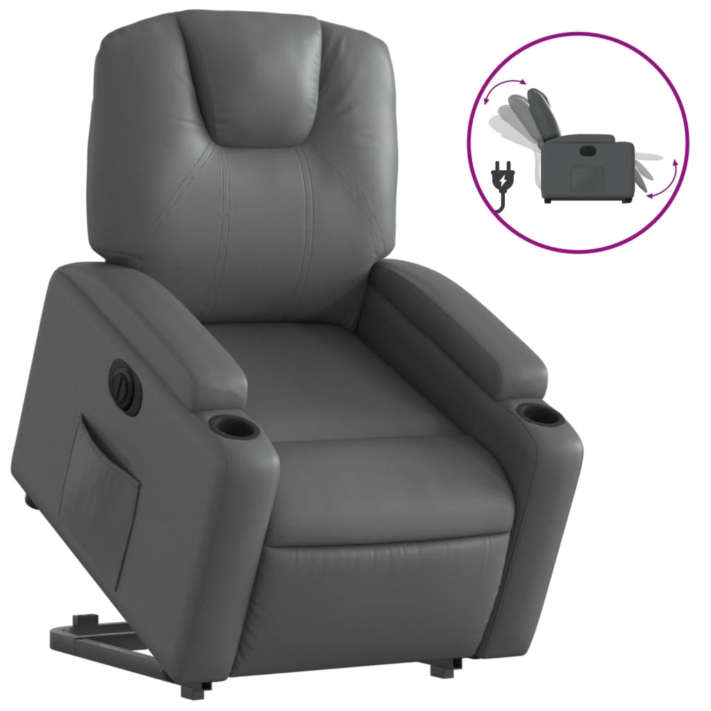 Electric Recliner Chair with Rising Function Gray Faux Leather