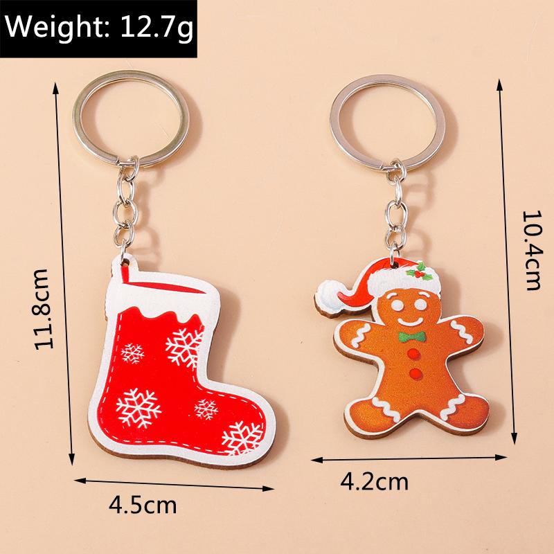 Lovely Wood Gingerbread Man Keychain Christmas Stocking Keyring for Men Women Car Key Holder Handbag Pendants DIY X'mas Gifts
