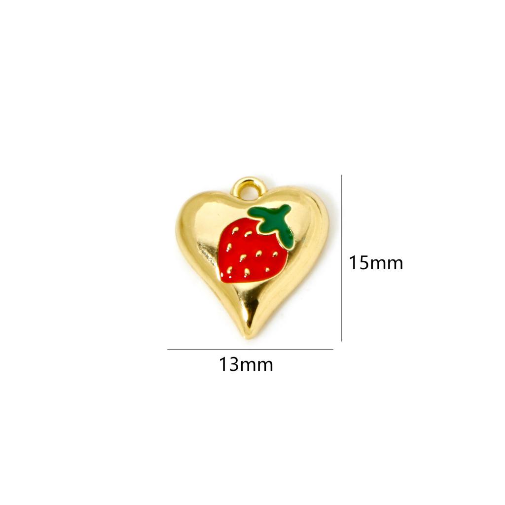 2PCs Brass Charms 18K Gold Plated Fruit Enamel Strawberry Apple Lemon Mushroom Pendants For DIY Necklace Bracelet Jewelry Making