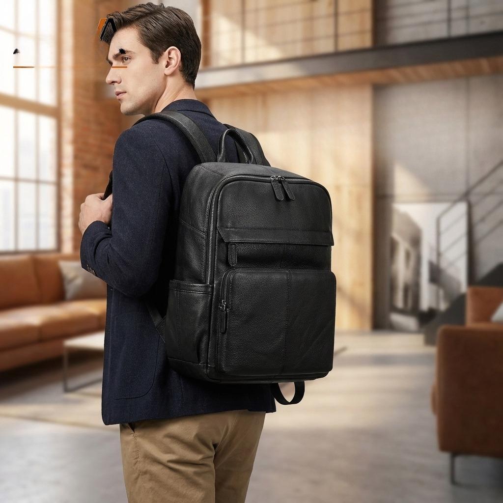 Genuine Leather Large-capacity Fashionable Double-shoulder Backpack for Business Commuting and Multi-functional Use