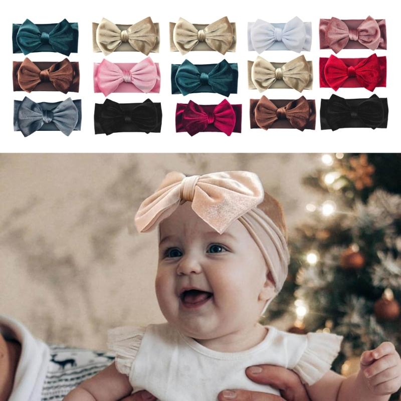 Handmade Bowknot Headbands for Baby Girls, 3Pcs/lot Elastic Head Wrap Hair Turban Newborn Hair Bands Photo Props