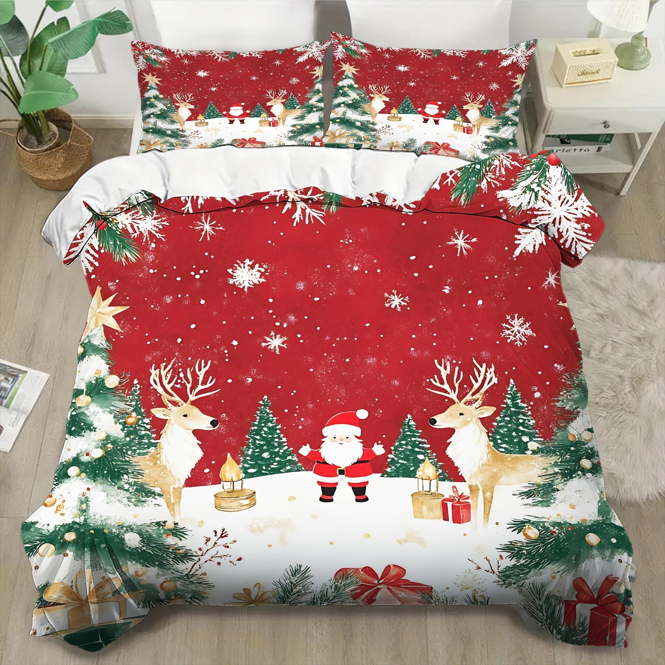 

Christmas Santa Claus Bedding Set 3D Printed Duvet Cover Set Soft Single Double Size Bed Set Christmas Home Decorations Eu Single 135x200cm