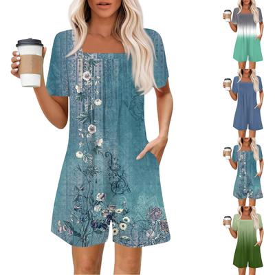 Womens Casual Short Sleeve Jumpsuit Fashion Top Jumpsuit Shorts Rompers With Pockets