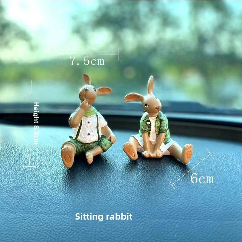 Rural Style Creative Cartoon Resin Handicraft Rabbit Figurine for Tabletop Decoration, Home and Garden Decor Item