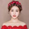 Red Flower Bridal Tiara Hairband Gold Color Crystal Pearl Headband Women Headpiece Wedding Crown Bride Hair Jewelry Accessories