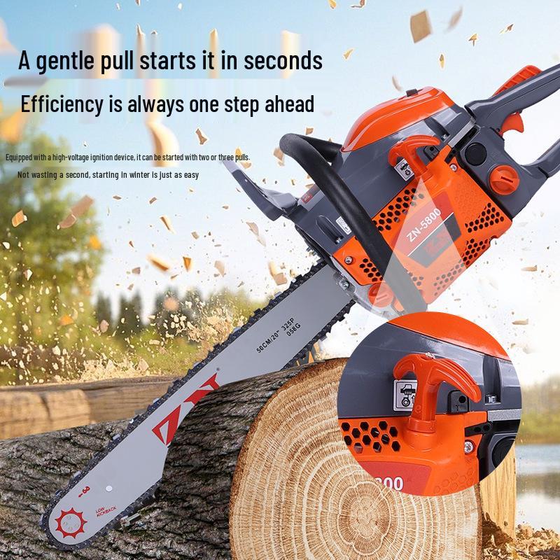 High-Power Gasoline Chainsaw: Handheld Two-Stroke Tool for Woodworking & Outdoor Use