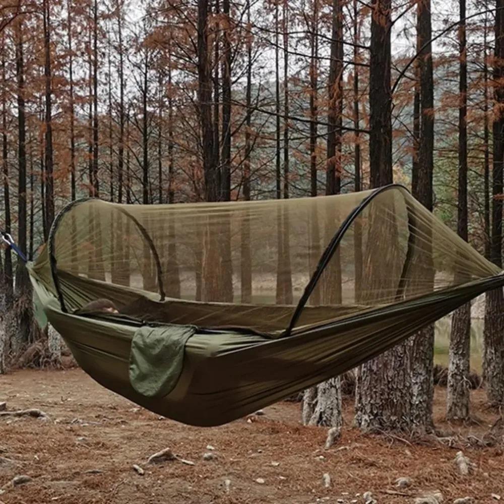 Outdoor Camping Hammock With Mosquito Net Lightweight Hanging Hammocks High Strength Parachute Fabric Hanging Bed Net