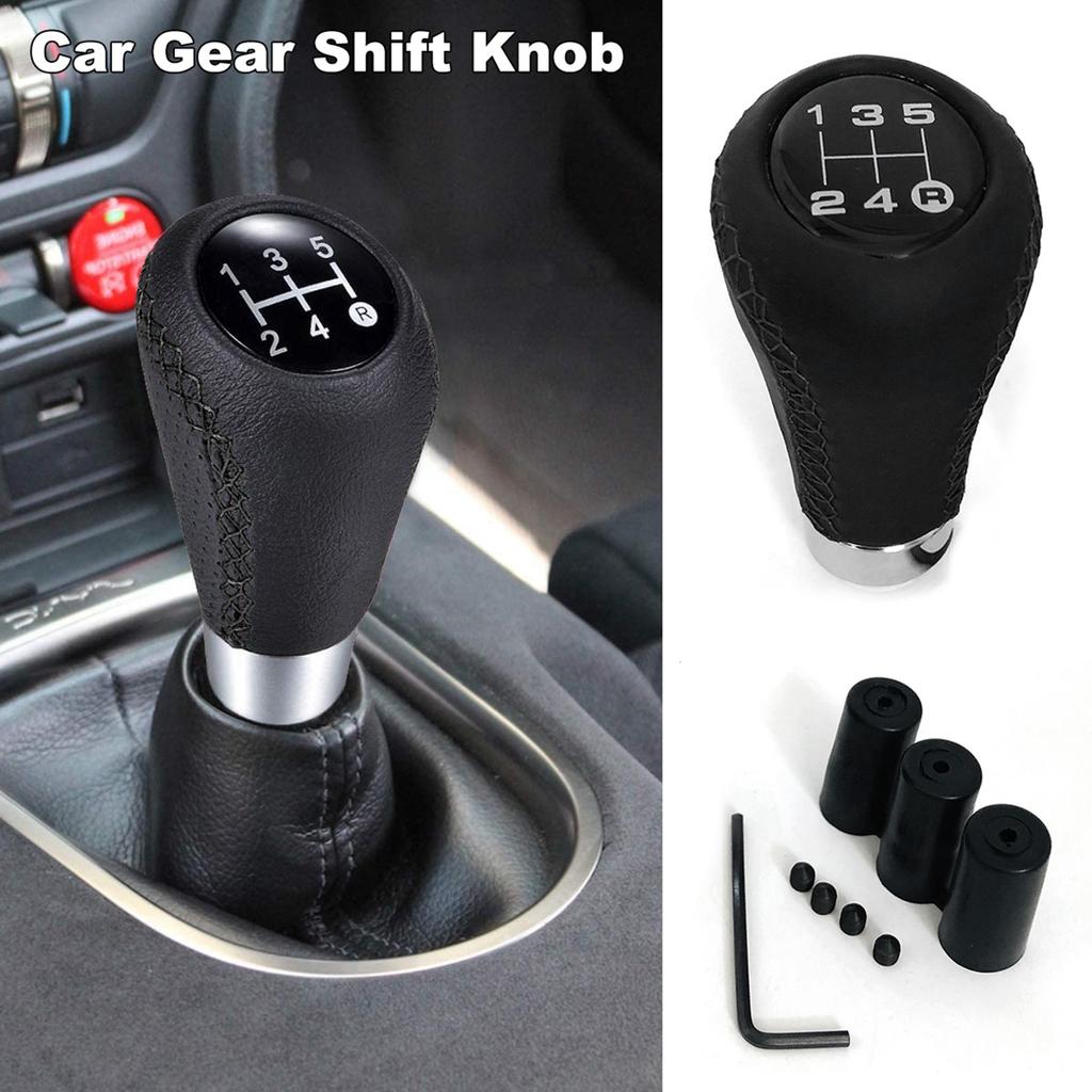 Car Manual Gear Shift Knob Shifter Black Leather Red Stitch 5 Speed Universal 8mm 10mm 12mm