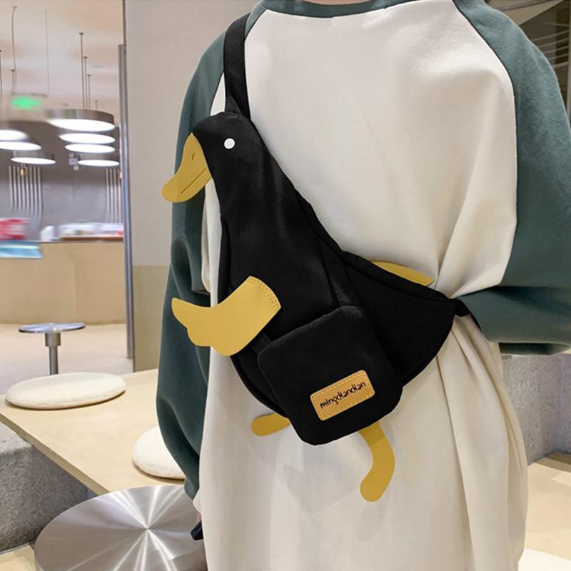 Women Shoulder Bag Cute Duck Canvas Bag Female Student Messenger Shoulder Bag Trendy Funny Cute Cartoon Chest Bag