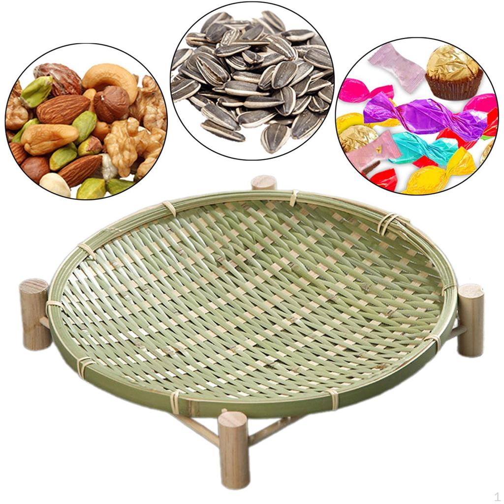 Bambuskorb Tablett Brot Handgeflochten Abnehmbar Servieren Obst für Snacks Frühstück