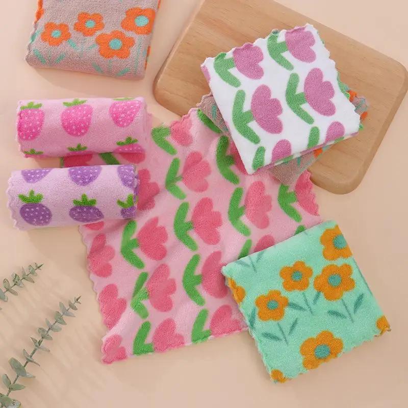 4pcs Kitchen Cleaning Cloths Soft Absorbent Dishcloth Coral Fleece Sunflower Wiping Towel Rags Household Cleaning Cloth 30X30CM