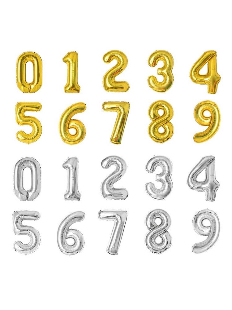 32-Inch Aluminum Foil Number Balloons Gold Silver Birthday Baby One Year Old Decorative Photography Balloons Celebration Supp...