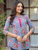 Blue Floral Printed Sequinned Pure Cotton Top