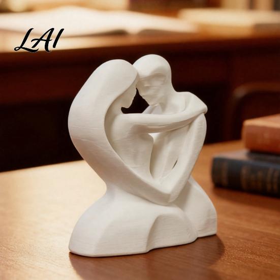 White Matte Ornaments 3D Printed Hugging Couple Heart-Shaped Sculpture Romantic Embrace Figurine with Finish Nordic Style Decoration Minimalist