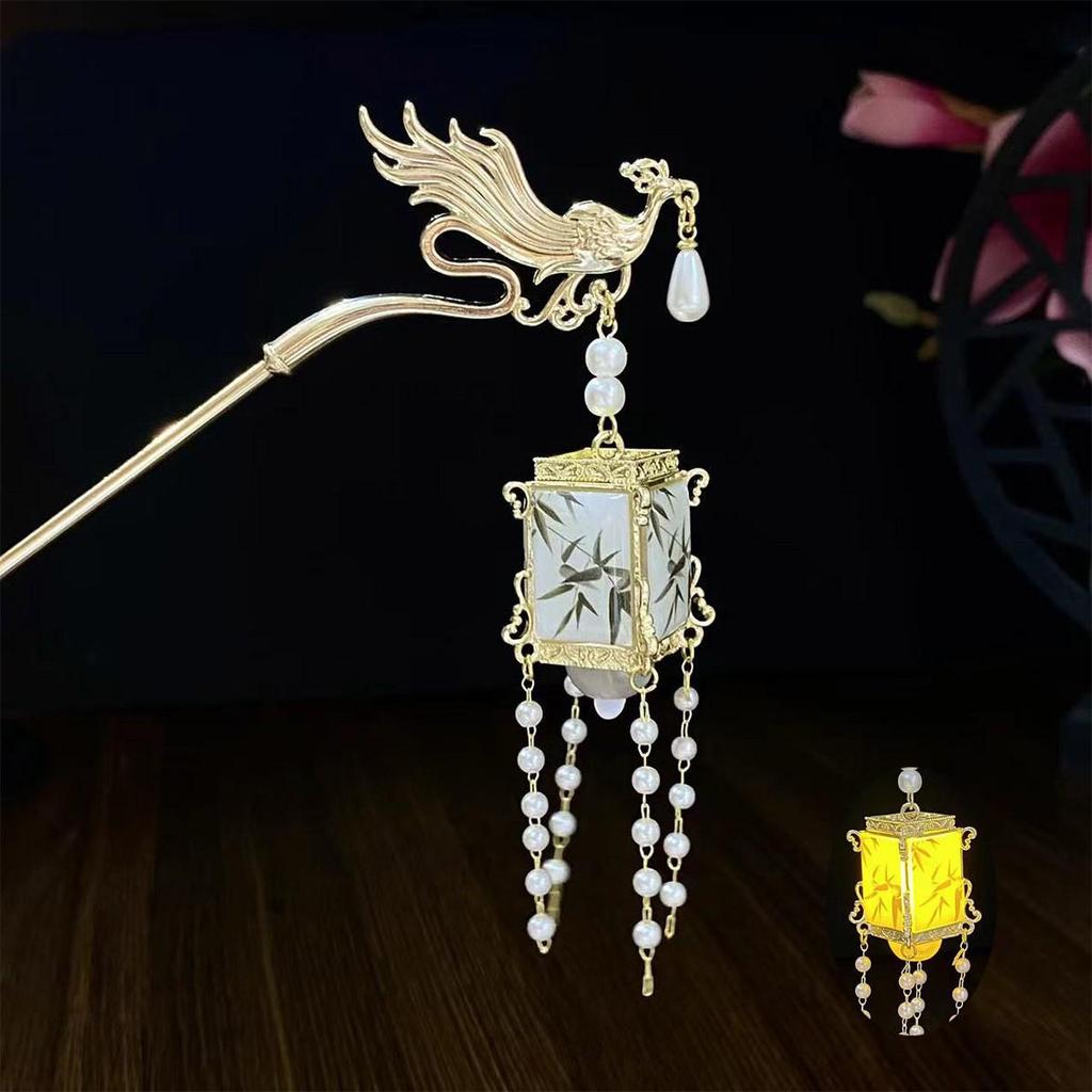 Ancient Style Luminous Hairpin: High-End Alloy Lantern Design for Hanfu Skirts