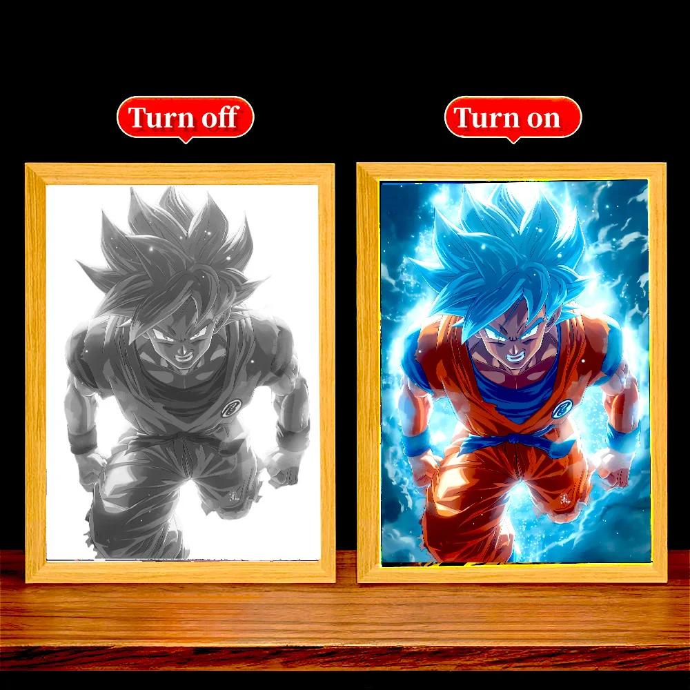 Anime Figure Light Painting Photo Frame Dragon Ball Goku Led Night Lamp Bedside Table Decorate Christmas Gifts Moon Z Round Sensory Compression Bouncy