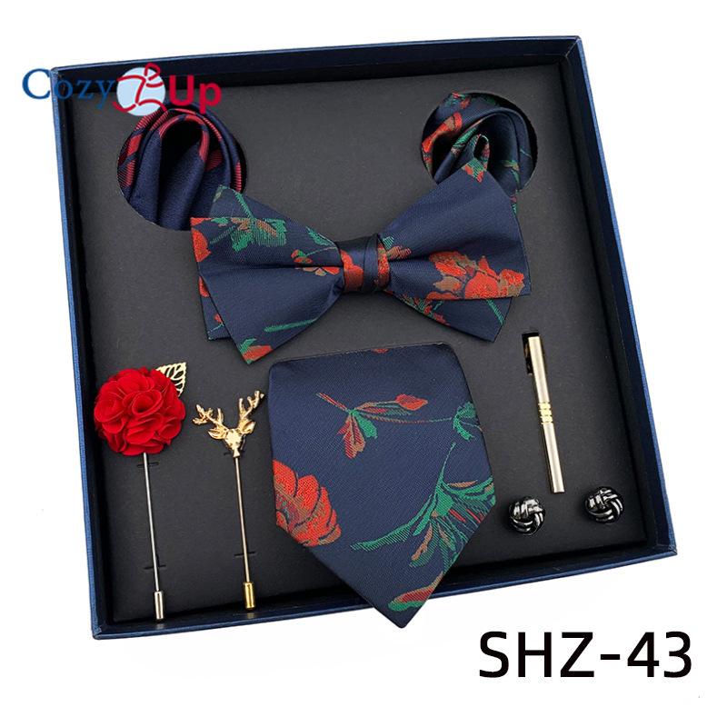 7 PCS Classic Men's  Tie Set Paisley Stripe Necktie for Men Pocket Square Bowtie  Brooch Cuff Father's Day Gift Box
