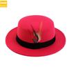 Men'S And Women'S Woolen Wool Flat Top Top Top Hat Retro Chicken Feather Jazz Hat Gentleman'S Hat Jdl-008A