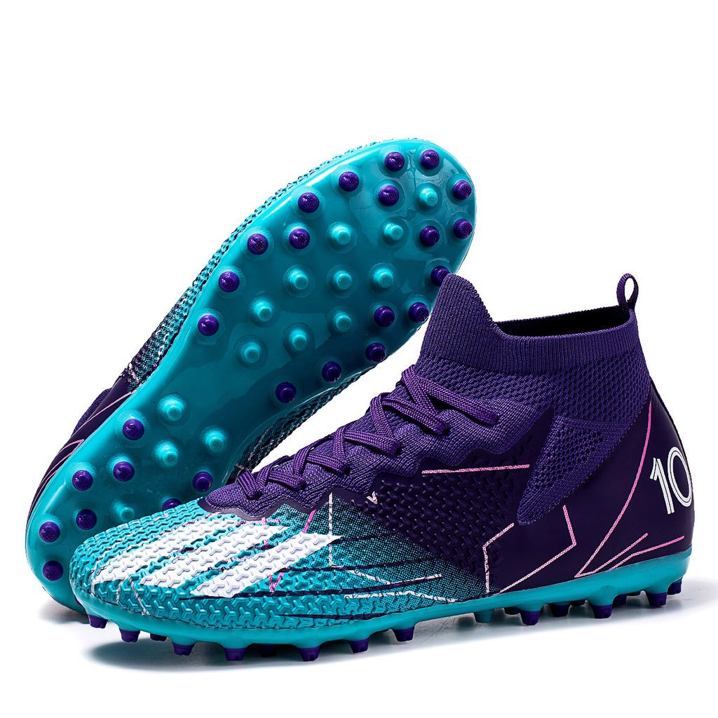 High-Top Football Shoes Ag Nails, Boys And Girls, Teenagers And Students Fly-Woven Breathable Mesh Sports Shoes