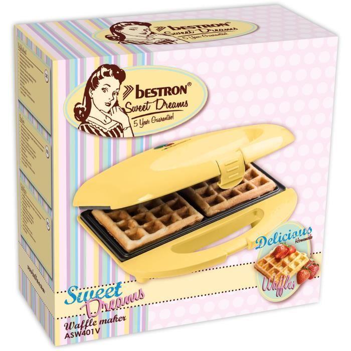 Bestron Gaufrier Au Design Rétro Pour Des Gaufres De Bruxelles, Sweet Dreams, Pour 2 Gaufres, 700 W, Couleur: Jaune