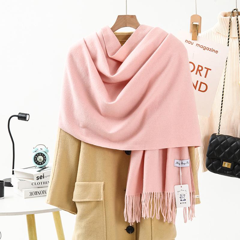 Wool Cashmere Scarf for Girls High End Solid Color Scarf Versatile Thickened Winter Imitation Cashmere Scarf