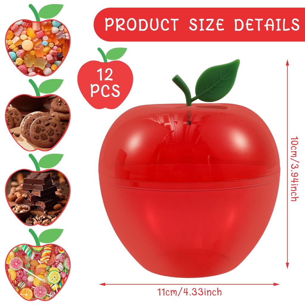 12Pcs Candy Container Apple Shape Containers Decorations Plastic Cookie Jars Apple Container Candy Boxes Apples Gift Party Favor
