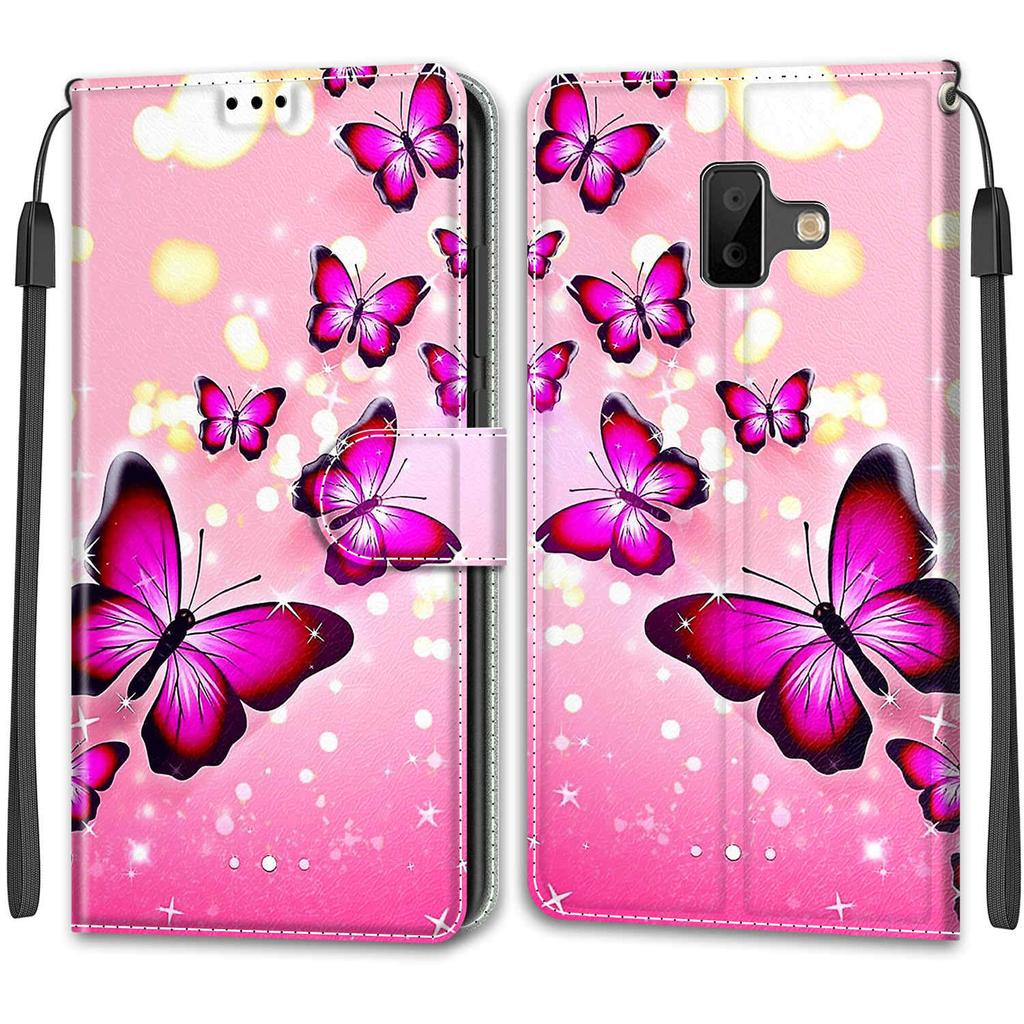 Luxury Painted Leather Case Wallet Book Style Protective Cover for Samsung Galaxy J6 Prime/J6 Plus/J6 (2018) J600/J5/J3