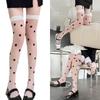 Women Stockings with Attached Garter Belt Japanese Round Dot Jacquard Pattern Sheer Pantyhose Tights Thigh High Long Socks