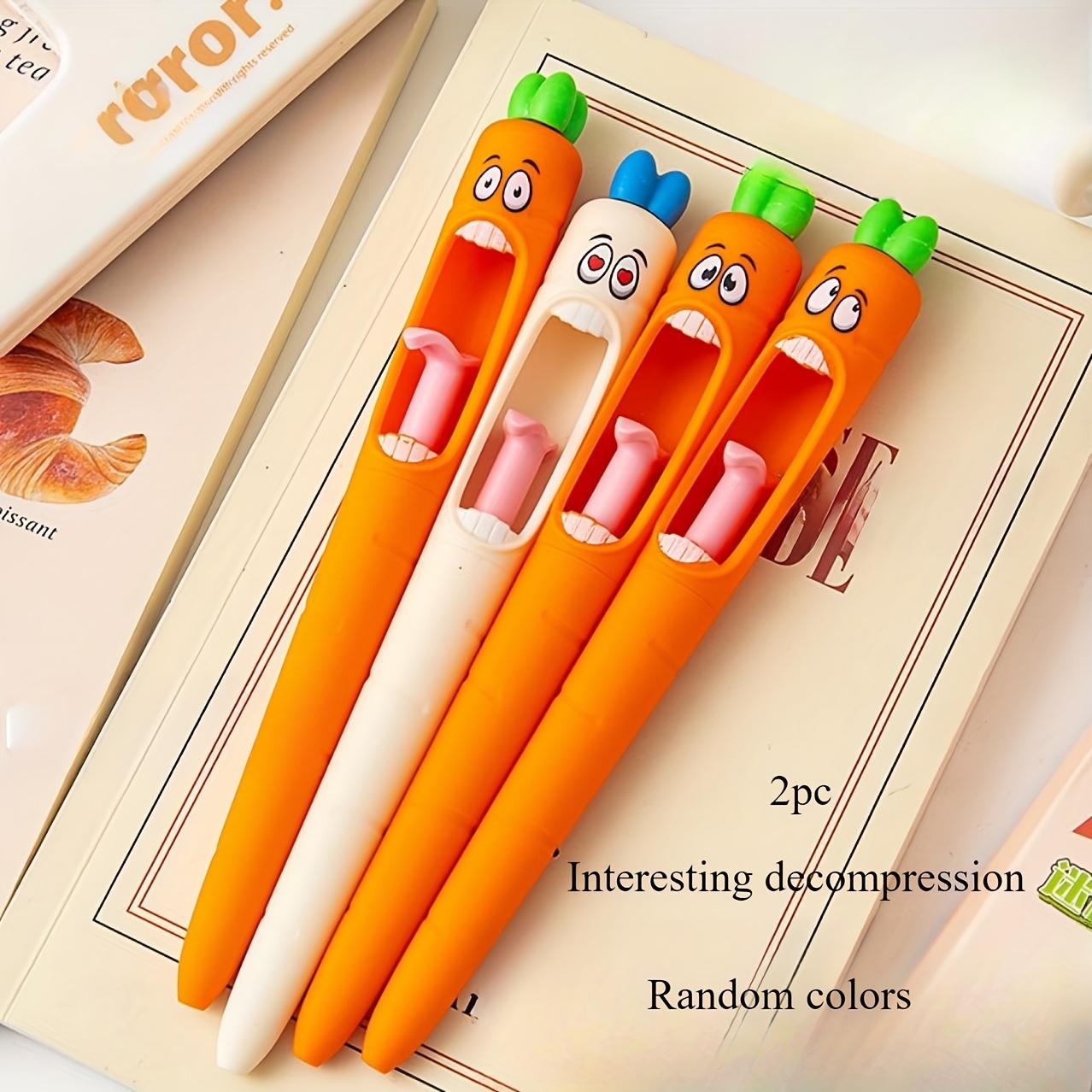 

4pcs Carrot shaped compression neutral pen creative fun tongue tip core brush, suitable for students, office workers, etc