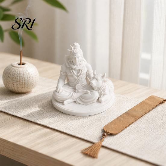 Home Altar Ornament 3D Printed Sacred Shiva Statue with Nandi Bull, Miniature Desktop Meditation Prayer Room Decoration Decor, Spiritual Gift for Yoga