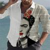 Fashion Shirt Lapel Casual Men's Graffiti Ink Painting Flower Butterfly Outdoor Retro High Quality Material Top Plus Size