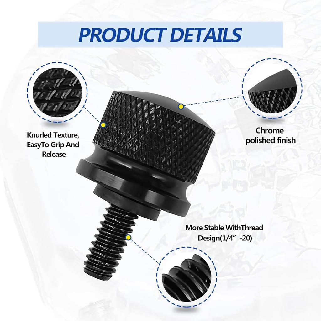 Motorcycle Aluminium Seat Bolt Tab Screw Mount Knob Cover Compatible with Harley Davidson 1996-2024, Black
