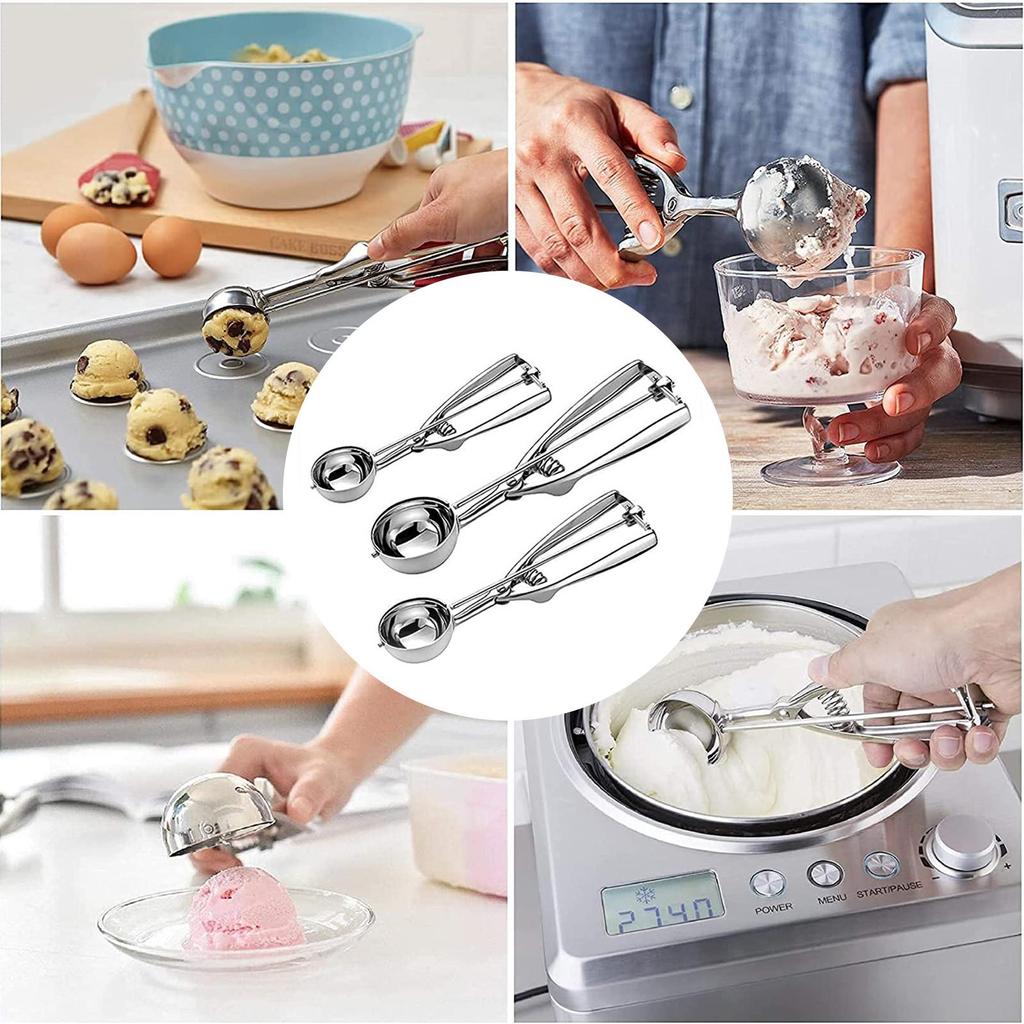 Ball Digger,Cookie Scoop,Ice  Scoop With Trigger-Release 3pcs,Spring Handle