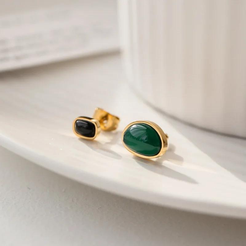 

Charm Green Agate Stone Pendant Necklace for Women Retro Gold Color Stainless Steel Emerald Collar Jewelry Accessories Colorfast