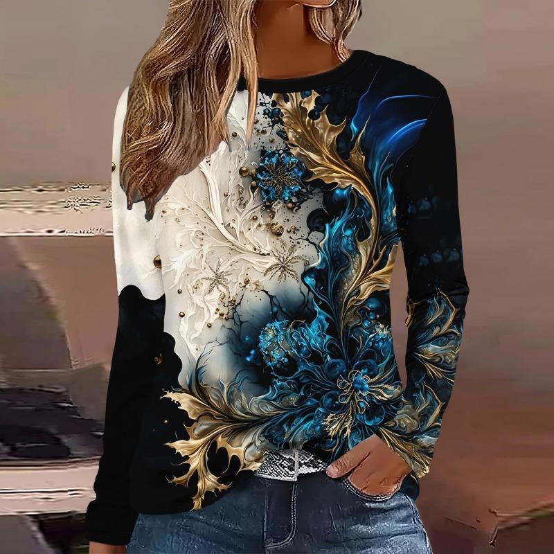 Summer New Fashion 2025 Women's Casual Long-sleeved Printed T-shirt