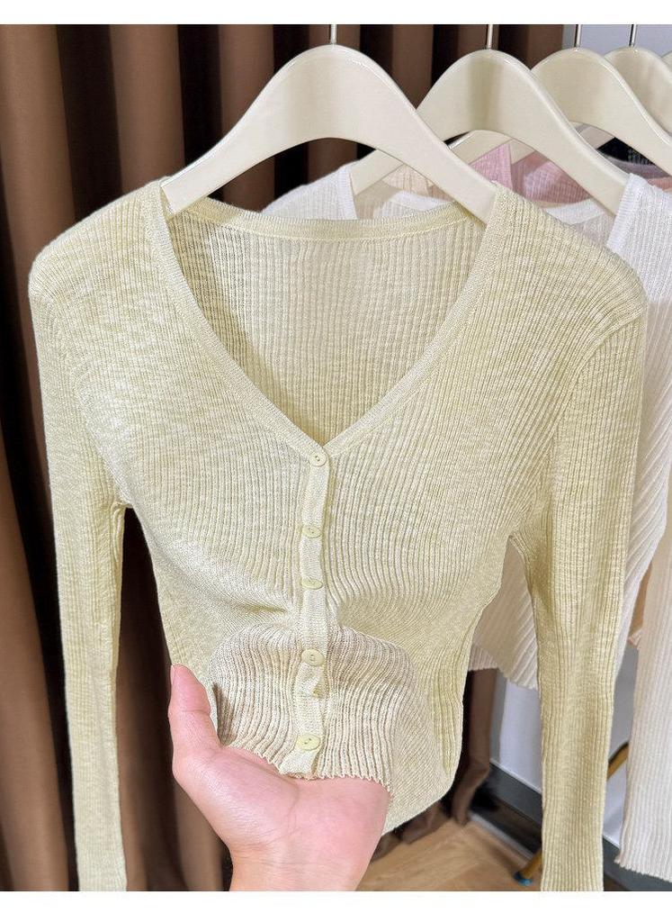 Hochwertiger dünner gerippter Strick-Cardigan für Damen, Perfekte Sommer-Schicht für Camisole-Kleider, Kleiner Bolero, Sonnenschutz-Schal aus Eis-Seide