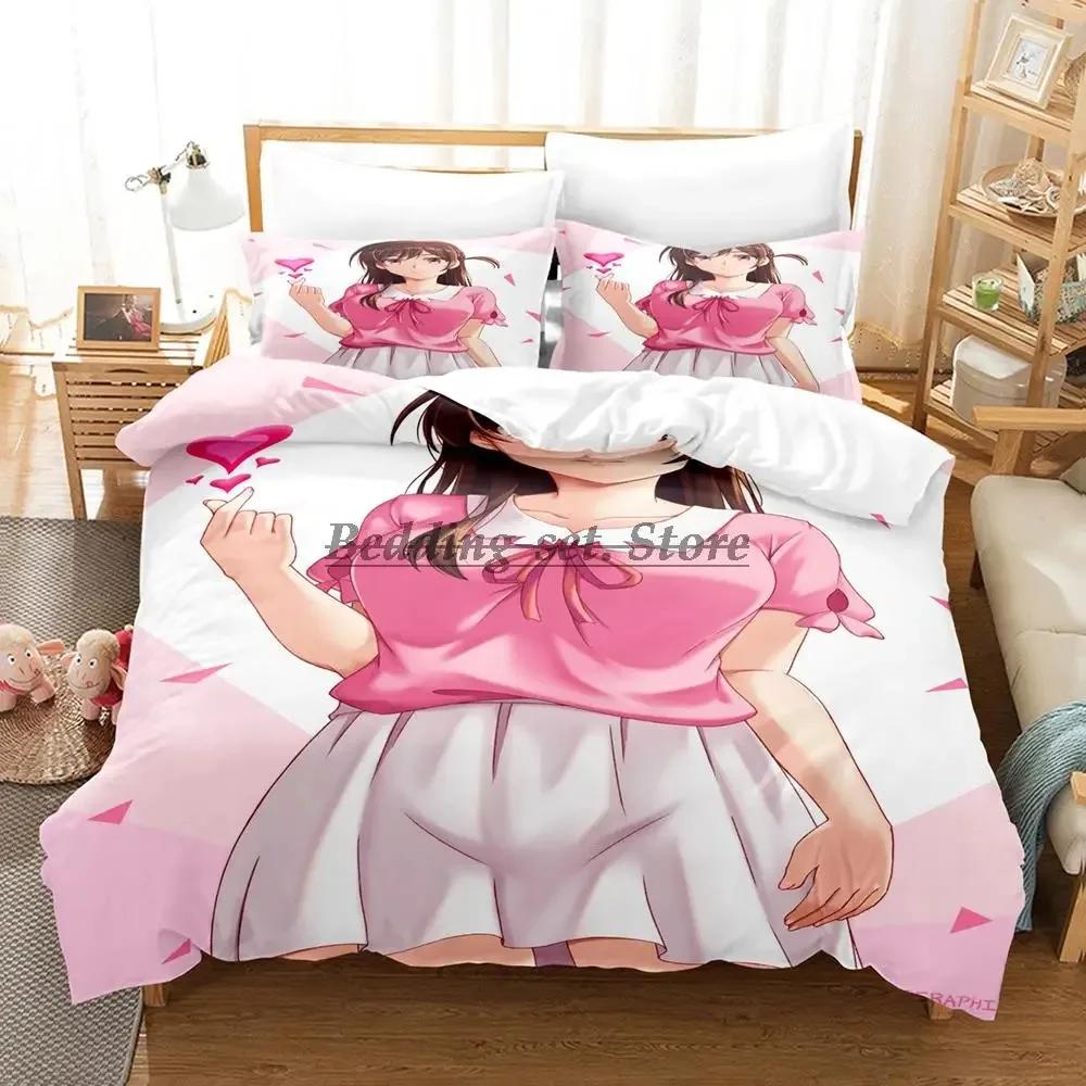 Chizuru Rent Girlfriend Bedding Set Single Twin Full Queen King Size Bed Set Aldult Kid Bedroom Duvetcover Sets Anime Bed