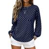 Women's Casual Long Sleeve Loose Fit Polka Dot Shirt with Round Neck and Tie Front