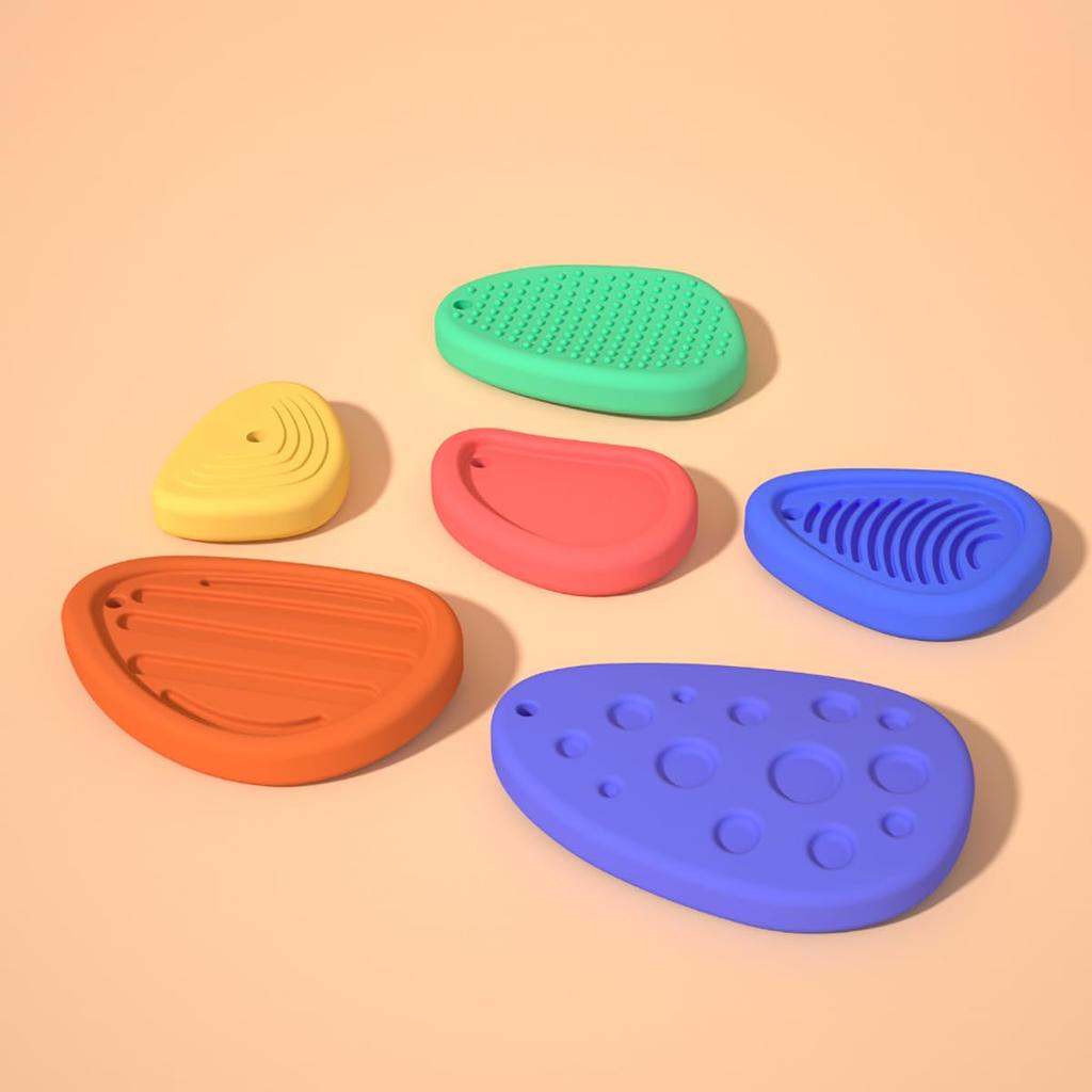 Wabeko Sensory Stone Toy 6-Piece Set Silicone Portable Fidget Tactile Stimulation Squeeze for Autism and Developmental Disorders