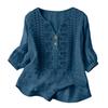 Women Boho Embroidered Blouse V‑Neck Linen Blouse Loose Button Decor Casual Tunic Top for Ladies Daily Wear