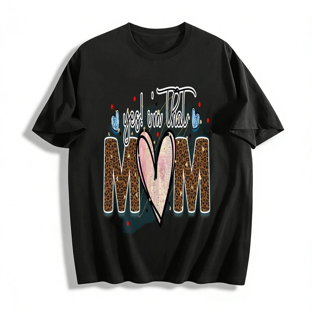 Yes Im That Mom Leopard Print Heart Casual Top Pure cotton T-shirt XXS