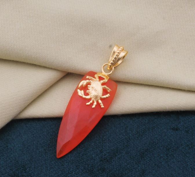 

Подвеска из оранжевого нефрита с драгоценными камнями, Подвеска с настоящими крабами, Подвеска с позолотой 18 карат, Подвеска на день рождения, Массивная подвеска