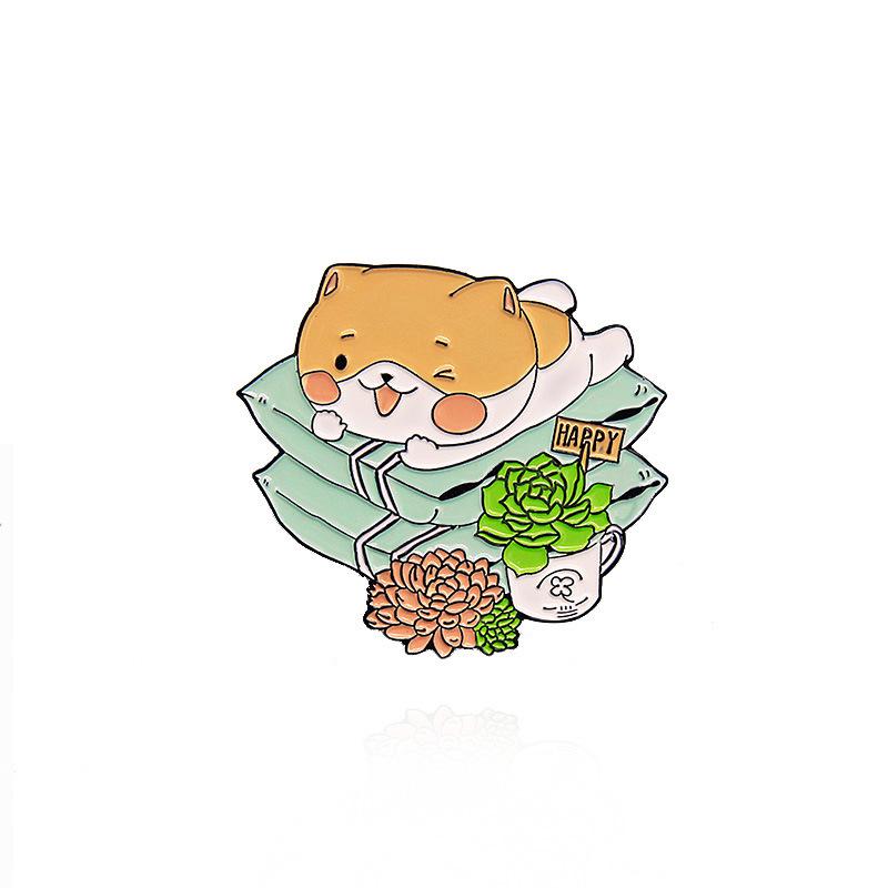 Cute Cat Star-Chasing Cactus Pillow Brooch