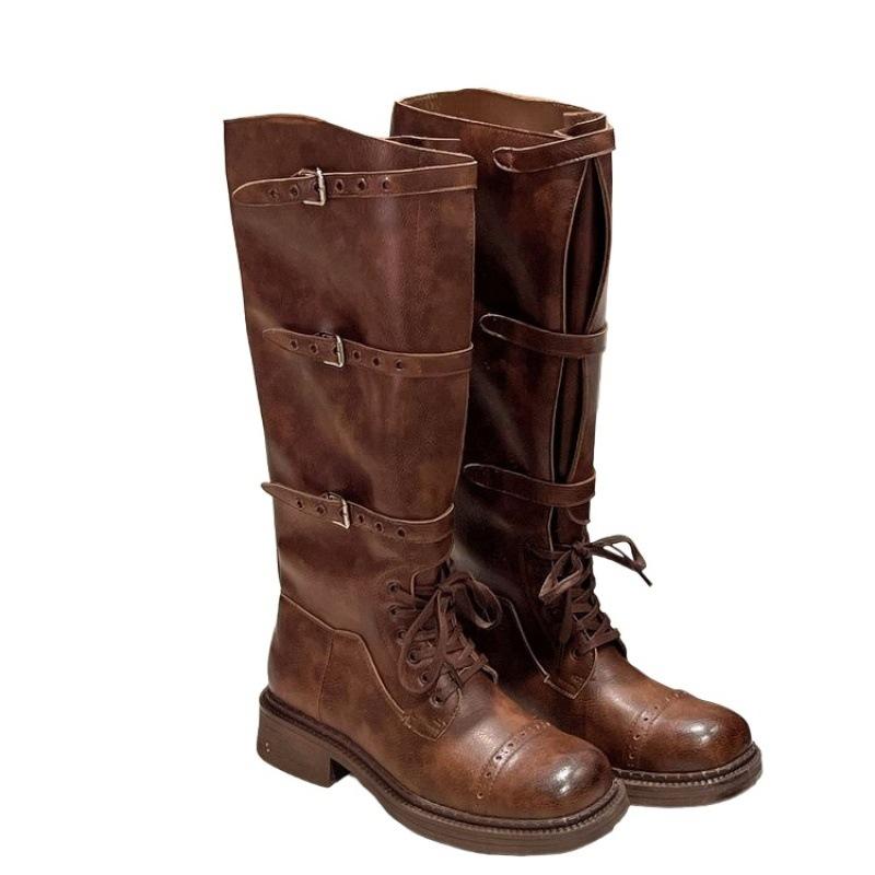 Versatile Skinny Long Boots Lace-up Platform Martin Boots Boots Women's Thick Heel Boots Motorcycle Knight Boots Tall Boots