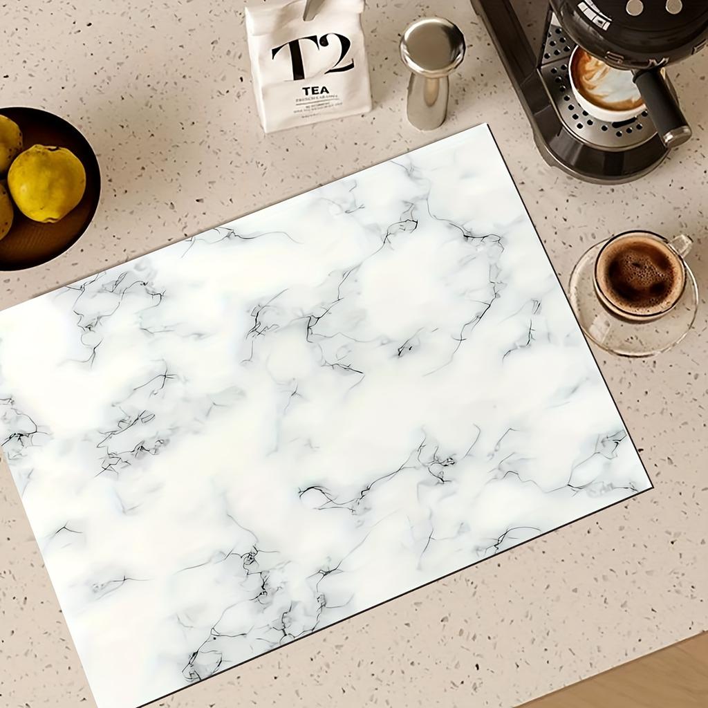 1Pcs Rubber Drying Mat With Marble Pattern For Coffee Shop Restaurant Kitchen Carpet Tableware Durable Diatom Mud Table Mat Pet Mat Coffeeware