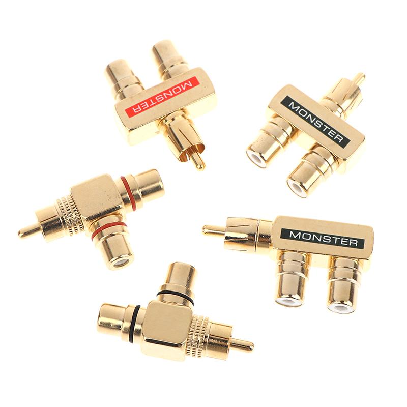 Copper Gold-Plated Lotus 1 Divided Into 2 Rca Male To 2 Rca Female Audio Signal Converter Rca 3 Head Converter Connector