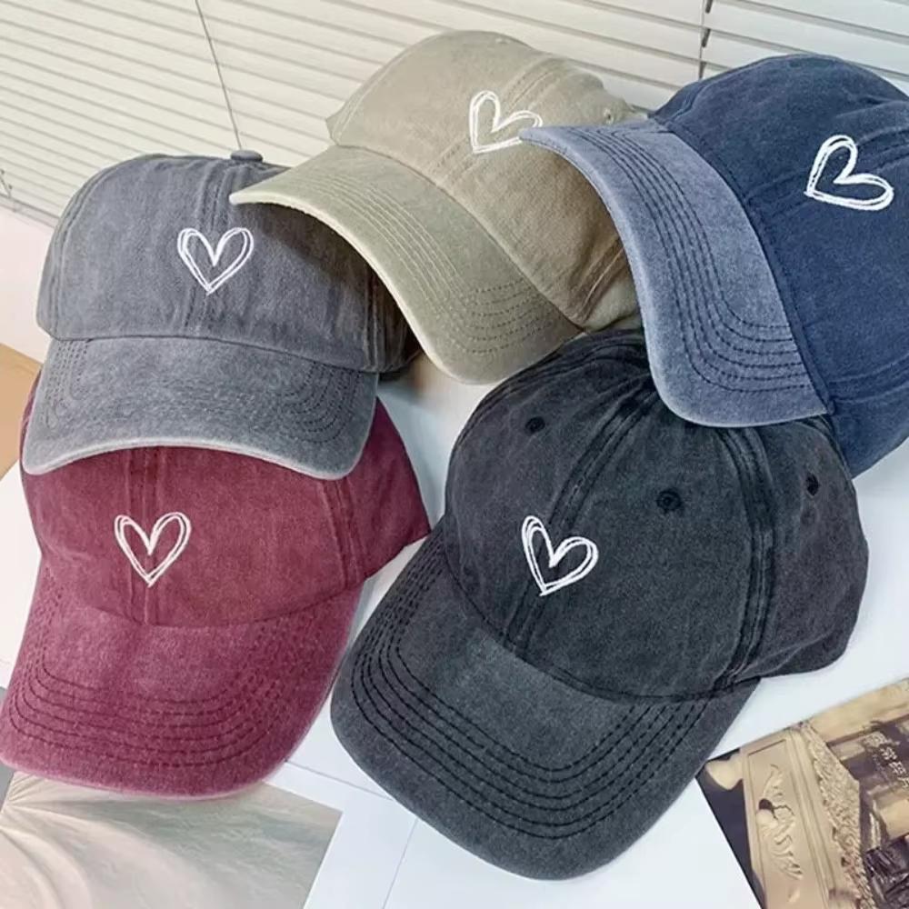 New Washed Baseball Cap for Women,Unique casual sports hat Baseball cap Heart-shaped adjustable hats for Outdoor Activities