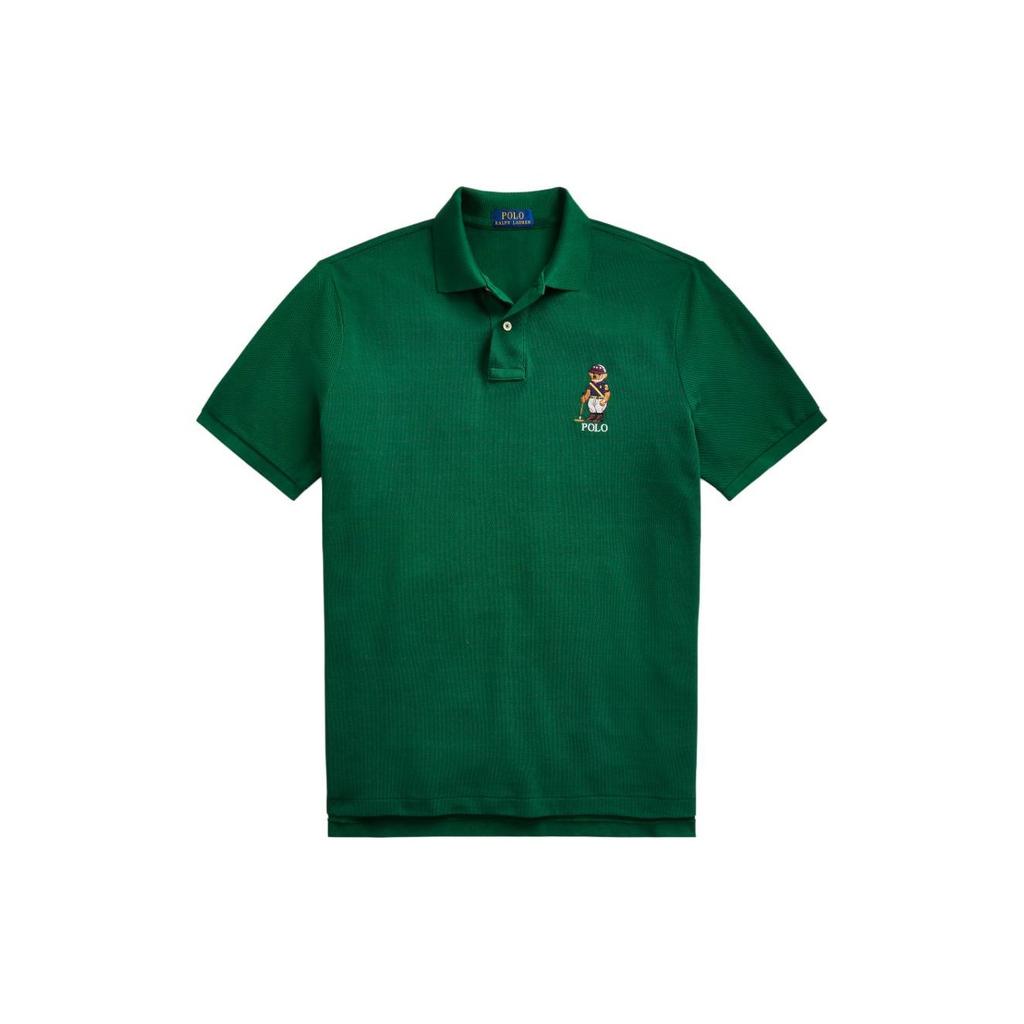 Polo Ralph Lauren SS23 Pánské polo tričko s krátkým rukávem s vyšívaným logem medvěda a písmen Zelené MNPOKNI1N820602-300
