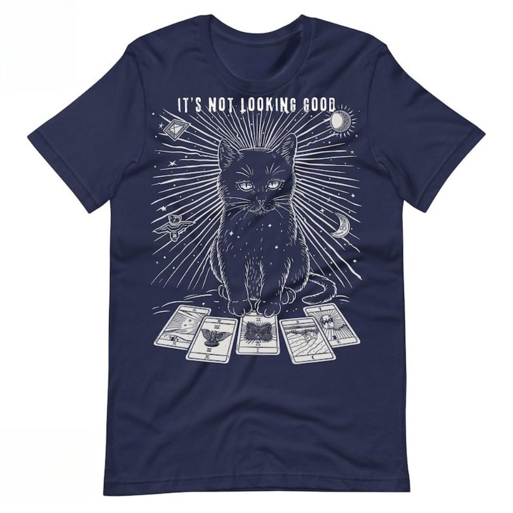 

Witchy Cat Tarot Vintage Cartoon Graphic T Shirts Celestial Gothic Woman Man Creative Cool Shortsleev Streetwear Unisex Adult 4XL